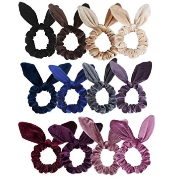Bunny Ear Hair Scrunchies, Chanaco 12 Pack Hair Scrunchies Velvet Scrunchy Hair Bobbles Elastic Hair Bands Ponytail Holder Rabbit Bunny Ear Style Hair Ties Hair Accessories, 12 Colors