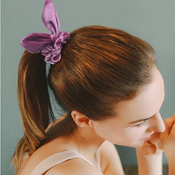Bunny Ear Hair Scrunchies, Chanaco 12 Pack Hair Scrunchies Velvet Scrunchy Hair Bobbles Elastic Hair Bands Ponytail Holder Rabbit Bunny Ear Style Hair Ties Hair Accessories, 12 Colors