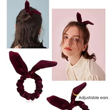 Bunny Ear Hair Scrunchies, Chanaco 12 Pack Hair Scrunchies Velvet Scrunchy Hair Bobbles Elastic Hair Bands Ponytail Holder Rabbit Bunny Ear Style Hair Ties Hair Accessories, 12 Colors