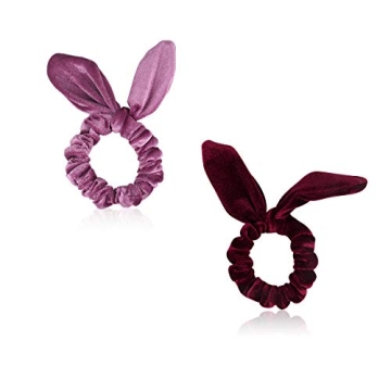 Bunny Ear Hair Scrunchies, Chanaco 12 Pack Hair Scrunchies Velvet Scrunchy Hair Bobbles Elastic Hair Bands Ponytail Holder Rabbit Bunny Ear Style Hair Ties Hair Accessories, 12 Colors