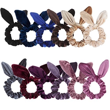 Bunny Ear Hair Scrunchies, Chanaco 12 Pack Hair Scrunchies Velvet Scrunchy Hair Bobbles Elastic Hair Bands Ponytail Holder Rabbit Bunny Ear Style Hair Ties Hair Accessories, 12 Colors
