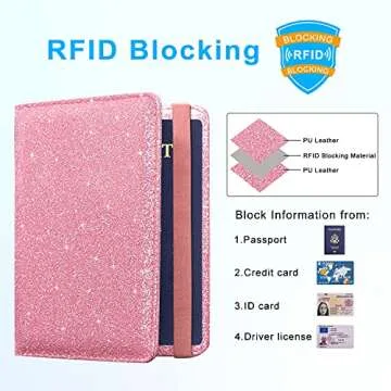 ACdream Passport Holder Cover, Leather Travel Wallet Case, RFID Blocking Document Organizer Protecrtor, with Slots for Credit Cards, Boarding Pass, for Women and Men, Glitter Pink