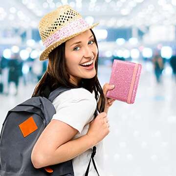 ACdream Passport Holder Cover, Leather Travel Wallet Case, RFID Blocking Document Organizer Protecrtor, with Slots for Credit Cards, Boarding Pass, for Women and Men, Glitter Pink