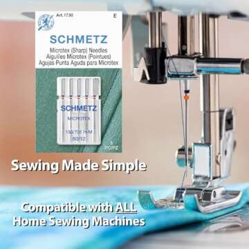 SCHMETZ Microtex Sharp Sewing Needles - Size 80/12, 5-Pack for Superior Stitching
