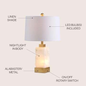 JONATHAN Y JYL6202A Eloise 23" Alabaster/Metal LED Table Lamp Contemporary Transitional Bedside Desk...