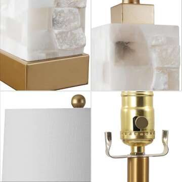 JONATHAN Y JYL6202A Eloise 23" Alabaster/Metal LED Table Lamp Contemporary Transitional Bedside Desk Nightstand Lamp for Bedroom Living Room Office College Bookcase LED Bulb Included, White/Gold Leaf