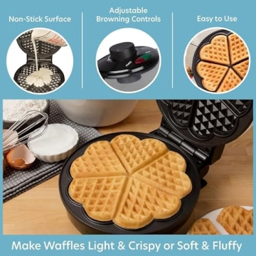 Heart Waffle Maker for 5 Shaped Waffles - Gift for Her