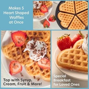 Heart Waffle Maker for 5 Shaped Waffles - Gift for Her