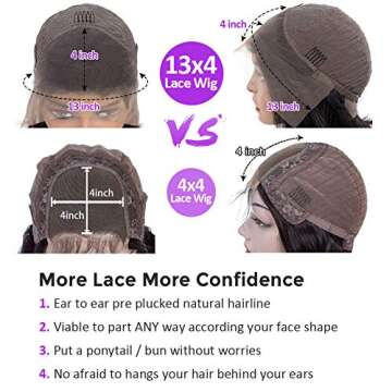 CYNOSURE Lace Front Human Hair Wigs for Black Women 13x4 9A Curly Lace Front Wigs Human Hair Pre Plucked with Baby Hair Natural Black Color(10, Curly Wigs)