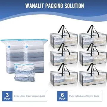 WANALIT 6 Pack Moving Bags + 3 Pack Cube Vacuum Storage Bags, Backpack Straps Strong Carrying Handles & Zippers, Storage Totes For Space Saving, Fold Flat, Moving Supplies