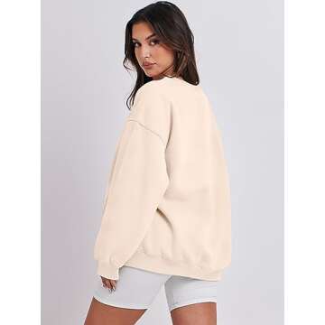 Caracilia Women Sweatshirts Crewneck Long Sleeve Oversized Fleece Hoodies 2024 Fall Fashion Pullover Sweater Top Beige