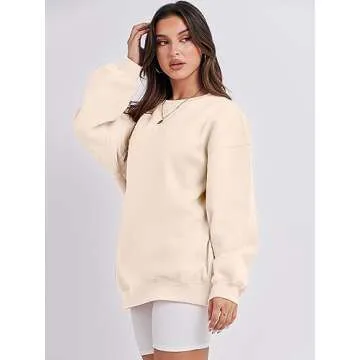 Caracilia Women Sweatshirts Crewneck Long Sleeve Oversized Fleece Hoodies 2024 Fall Fashion Pullover Sweater Top Beige