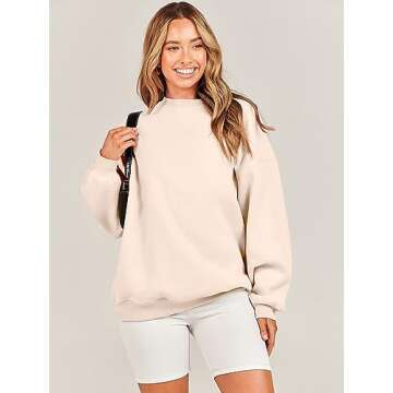 Caracilia Women Sweatshirts Crewneck Long Sleeve Oversized Fleece Hoodies 2024 Fall Fashion Pullover Sweater Top Beige