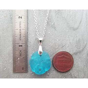 Yinahawaii Handmade in Hawaii Sea Glass Jewelry, Sand Dollar Necklace, Beach Necklace, Birthday Gift for Women (Turquoise Bay Blue - December)