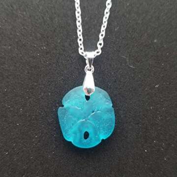 Yinahawaii Handmade in Hawaii Sea Glass Jewelry, Sand Dollar Necklace, Beach Necklace, Birthday Gift for Women (Turquoise Bay Blue - December)