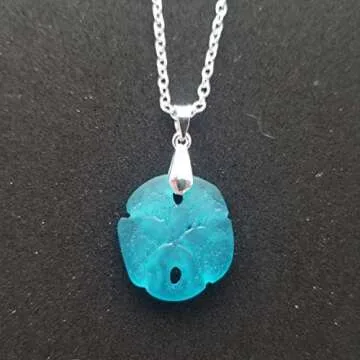 Yinahawaii Handmade in Hawaii Sea Glass Jewelry, Sand Dollar Necklace, Beach Necklace, Birthday Gift for Women (Turquoise Bay Blue - December)