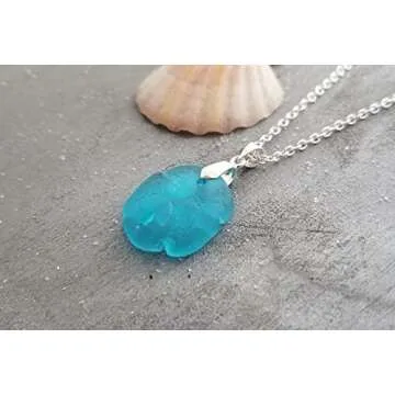 Yinahawaii Handmade in Hawaii Sea Glass Jewelry, Sand Dollar Necklace, Beach Necklace, Birthday Gift for Women (Turquoise Bay Blue - December)
