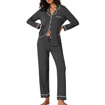 Ekouaer Pajamas Women's Long Sleeve Sleepwear Soft Button Down Loungewear Pjs Lounge Set Nightwear,B...