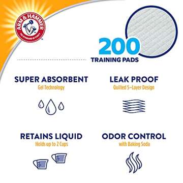 Arm & Hammer for Dogs Training Pads for Stay-at-Home Dogs | New & Improved Super Absorbent, Leak-Proof, Odor Control Quilted Dog Training Pads with Baking Soda | 200 Count Wee Wee Pads Bulk,White