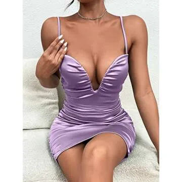 XLLAIS Lilac Satin Bodycon Dress with Zipper Closure