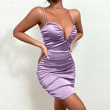 XLLAIS Lilac Satin Bodycon Dress with Zipper Closure