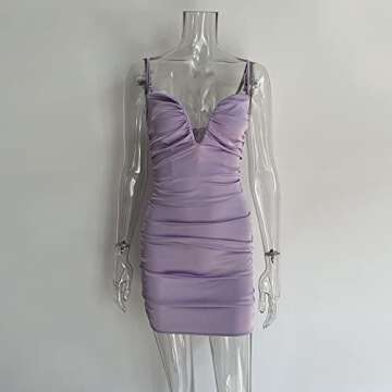 XLLAIS Lilac Satin Bodycon Dress with Zipper Closure