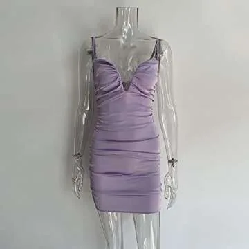 XLLAIS Lilac Satin Bodycon Dress with Zipper Closure