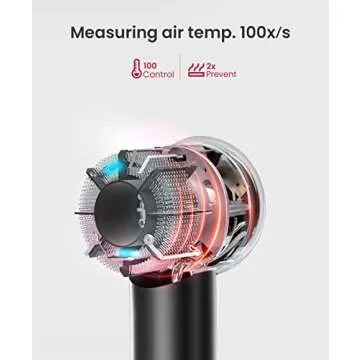 COSHARE Hair Dryer, Negative Ionic Blow Dryer with Essence Ring - Low Noise Thermo-Control Hairdryer for Fast Drying High Speed, Travel Hair Dryers for Women, Care Hair Dryer (Black)