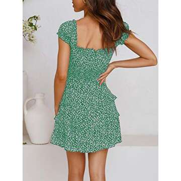 YOBECHO Womens Sweetheart Neckline High Waist Floral Print Beach Mini Dress