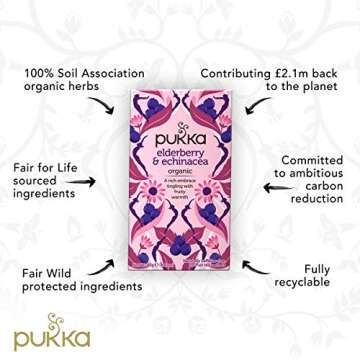 Pukka Organic Tea Bags, Elderberry & Echinacea Herbal Tea, Perfect for Wellness Support, 20 Count (P...