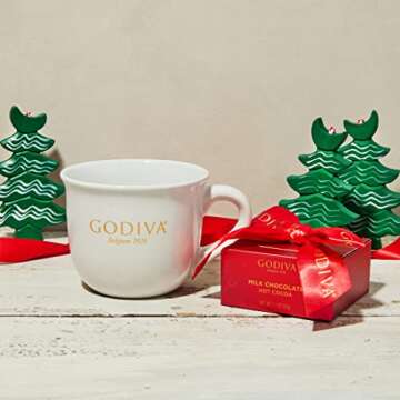 Godiva Hot Chocolate Mug Gift Set, Includes Branded White Ceramic Mug and Godiva Milk Chocolate Hot Cocoa Mix in Gift Packaging
