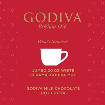 Godiva Hot Chocolate Mug Gift Set, Includes Branded White Ceramic Mug and Godiva Milk Chocolate Hot Cocoa Mix in Gift Packaging
