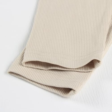 Square Neck Long Sleeve Ribbed Crop Top - Beige S