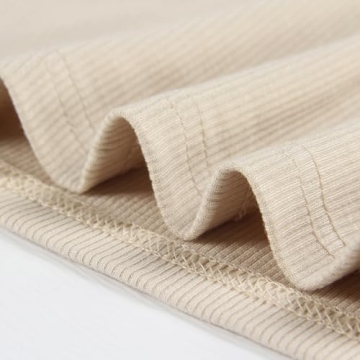 Square Neck Long Sleeve Ribbed Crop Top - Beige S