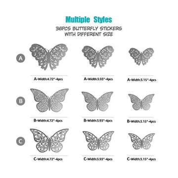 Eoorau 36PCS Silver Butterfly Wall Decals - 3D Butterflies Wall Stickers Removable Mural Decor Wall ...