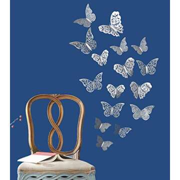 36PCS Silver Butterfly Wall Decals for Home Decor