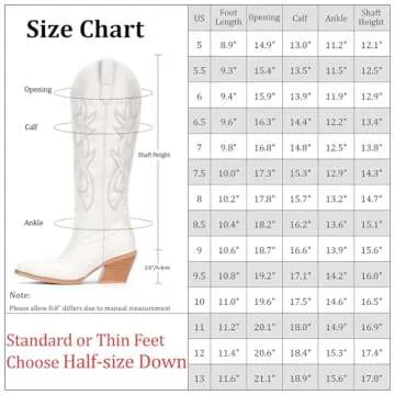 Pasuot White Cowboy Boots for Women - Stylish Wide Calf