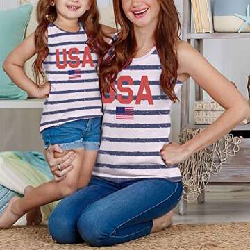 USA American Flag Tank Tops Women Kids 4th of July Family Matching Outfit Girls Boys Sleeveless Patr...