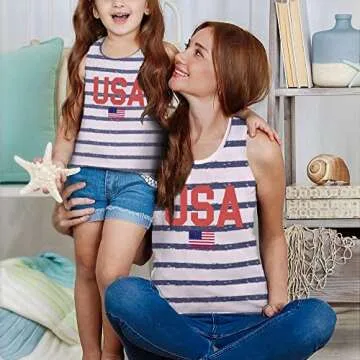 USA American Flag Tank Tops Women Kids 4th of July Family Matching Outfit Girls Boys Sleeveless Patriotic Shirts (Blue, Small)