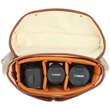 Kattee Unisex's Vintage PU Leather Canvas DSLR Camera Shoulder Bag for Canon Nikon, etc (Large, Apricot)