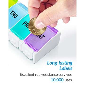 ZIKEE Weekly Pill Organizer Arthritis Friendly, BPA Free Travel 7 Day Pill Box with Spring Loaded Design, Pill Case with Large Compartment to Hold Vitamins, Cod Liver Oil, Supplements and Medication