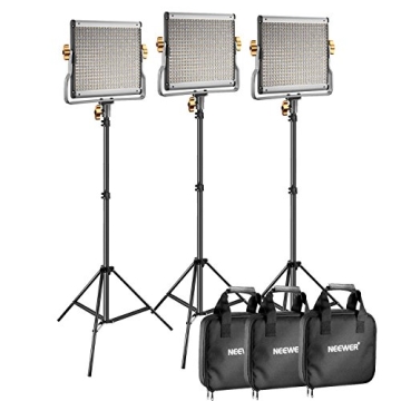 Neewer 3 Packs Dimmable Bi-Color 480 LED Video Light and Stand Lighting Kit Includes: 3200-5600K CRI...
