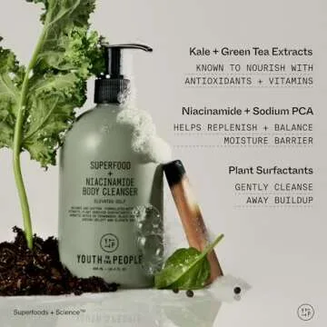 Youth To The People Superfood + Niacinamide Body Wash, Full Size (16.4 fl oz), Kale + Green Tea Cleanser with Nourishing Vitamins + Antioxidants, Improves Skin Texture + Dullness, Scented, Vegan