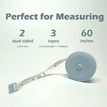 3 Pack Soft Sewing Tape Measure for Body Measuring - Premium Retractable Fabric and Cloth Tape Measure, Handy, Compact and Easy to Read - 60 Inchs Mini Measurement Tape, Waist Measuring Tape by GOOHEE