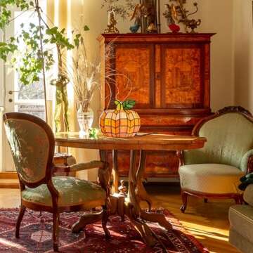 River of Goods - Pumpkin - 9" H - Stained Glass Lamp - Unique Lamps - Tiffany Lamp Style