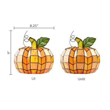 River of Goods - Pumpkin - 9" H - Stained Glass Lamp - Unique Lamps - Tiffany Lamp Style