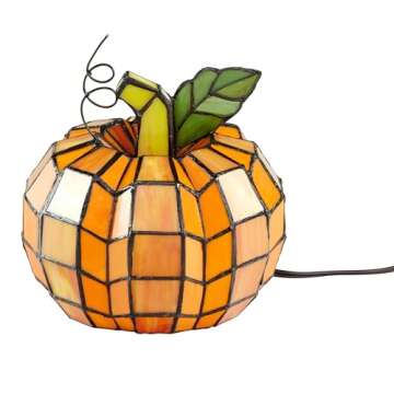 River of Goods - Pumpkin - 9" H - Stained Glass Lamp - Unique Lamps - Tiffany Lamp Style