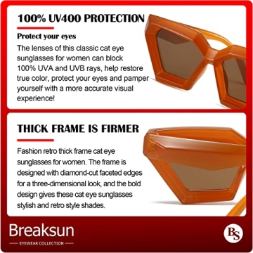 Breaksun Vintage Cat Eye Sunglasses Women UV Protection