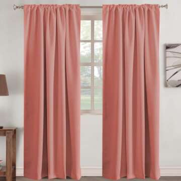 Turquoize Coral Blackout Curtains Back Tab/Rod Pocket Curtain Panels Room Darkening Curtains for Girls Room Thermal Insulated Curtain Drapes for Living Room - 52" W x 96" L - (Set of 2 Panels) - Coral