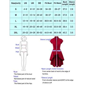 Scarlet Darkness Women's Gothic Tailcoat Steampunk Tuxedo Suit Coat Renaissance Pirate Halloween Coats S Black